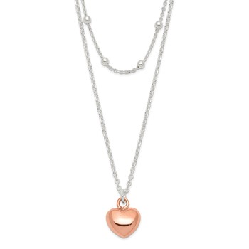 Sterling Silver & Rose-tone Beaded Heart Adjustable Necklace