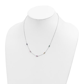 Sterling Silver Rhodium-plated Polished Multicolor CZ Necklace — alternate view