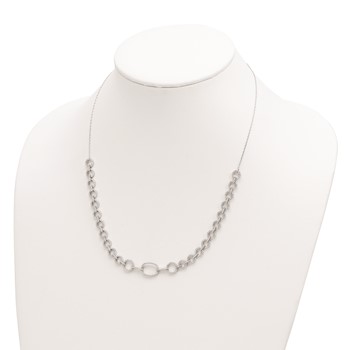 Sterling Silver Rhodium-plated Polished CZ Fancy Link w/3 in ext. Necklace — alternate view