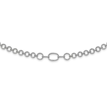 Sterling Silver Rhodium-plated Polished CZ Fancy Link w/3 in ext. Necklace
