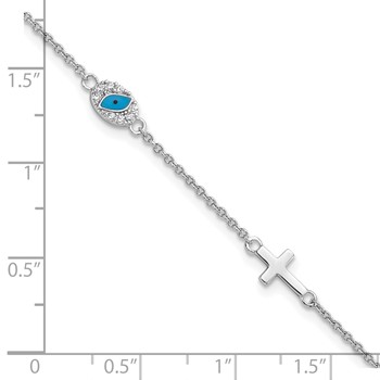 Sterling Silver RH CZ Enamel Cross w/Eye 6.5in w/1in ext Bracelet — alternate view