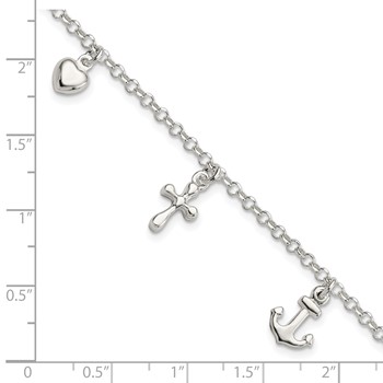 Sterling Silver Cross, Anchor, Heart Bracelet — alternate view