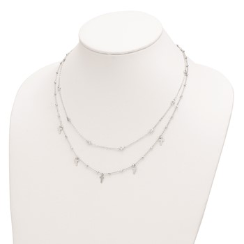 Sterling Silver Rhodium-plated Polished Cross and CZ w/ 2in ext. Necklace — alternate view