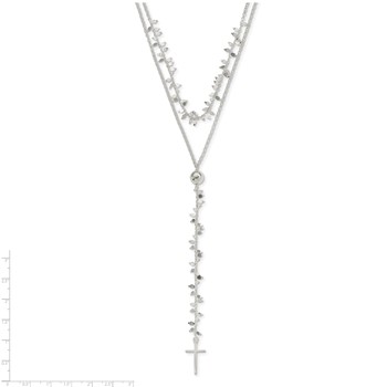 Sterling Silver Polished Cross w/2 in ext 2-Strand Necklace — alternate view