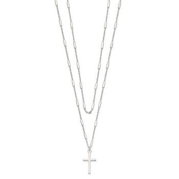 Sterling Silver Fancy Cross Double Strand Necklace — alternate view