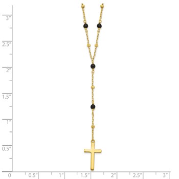 Sterling Silver Gold-tone Beaded Onyx Cross w/2 in ext. Necklace — alternate view