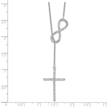 Sterling Silver Polished Rhodium CZ Cross/Infinity Symbol 18in Necklace — alternate view