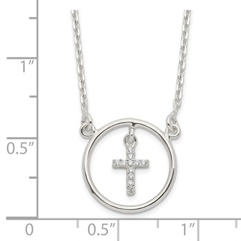 Sterling Silver CZ Cross in Circle Necklace — alternate view