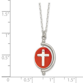 Sterling Silver Polished Reversible Enameled Faith Cross Necklace — alternate view