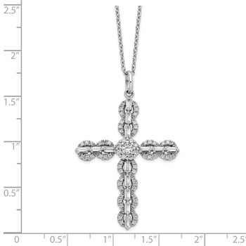 Sterling Silver Rhodium-plated Polished CZ Cross Necklace — alternate view
