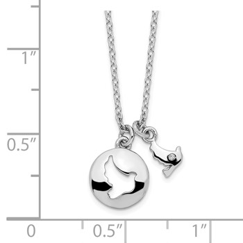 Sterling Silver Rhodium-plated CZ Cut Out Dove & Dangle Necklace — alternate view