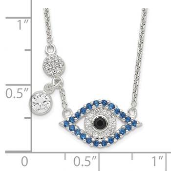 Sterling Silver Polished CZ Evil Eye Necklace — alternate view