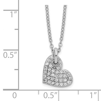 Sterling Silver Rhodium-plated Polished CZ Heart Necklace — alternate view