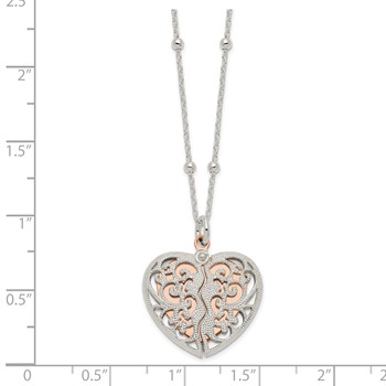 Sterling Silver & Rose-tone Polished Moveable Heart Necklace — alternate view