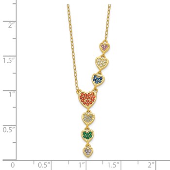 Sterling Silver Gold-tone Multicolor CZ Hearts 16.75 inch Necklace — alternate view