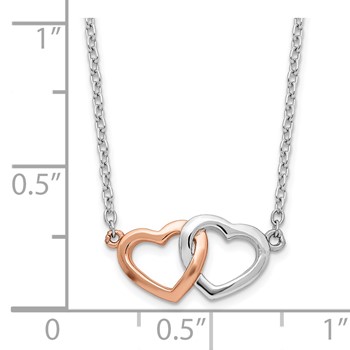Sterling Silver Rhodium-plated Rose-tone Polished Hearts Necklace — alternate view