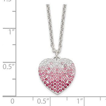 Sterling Silver 18+2in w/ext. Pink, Red & Clear CZ Heart Necklace — alternate view