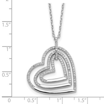 Sterling Silver Rhodium-plated Triple Open CZ Heart w/2 in ext. Necklace — alternate view
