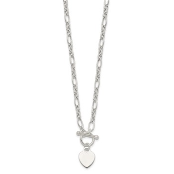 Sterling Silver Polished Heart Charm Fancy Link Necklace — alternate view
