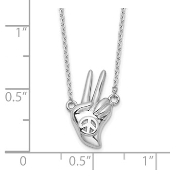 Sterling Silver Rhodium-plated Peace Sign Hand Necklace — alternate view