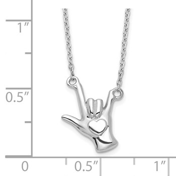 Sterling Silver Rhodium-plated I Love You Hand Signal Necklace — alternate view