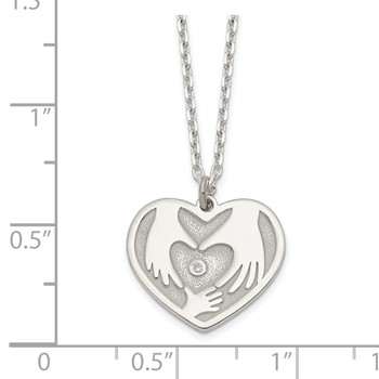 Sterling Silver CZ Hands in Heart Necklace — alternate view