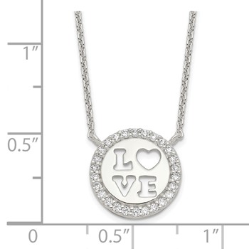 Sterling Silver Polished CZ Love Necklace — alternate view