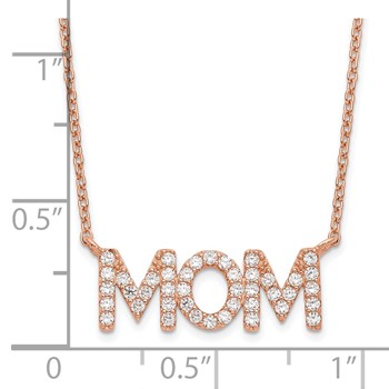 Sterling Silver Polished Rose-tone CZ MOM 18in Necklace — alternate view