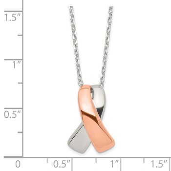Sterling Silver Rose-tone Polished Awareness Ribbon w/2in ext. Necklace — alternate view