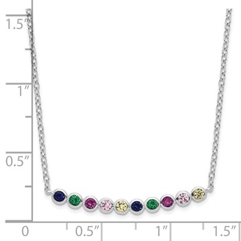 Sterling Silver Rhodium-plated Polished Multi-color CZ Bar Necklace — alternate view