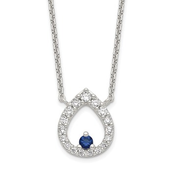 Sterling Silver Polished CZ Teardrop Necklace
