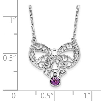 Sterling Silver Rhodium-plated Polished Feb. Bow CZ Birthstone Necklace — alternate view