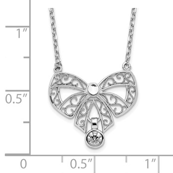 Sterling Silver Rhodium-plated Polished April Bow CZ Birthstone Necklace — alternate view