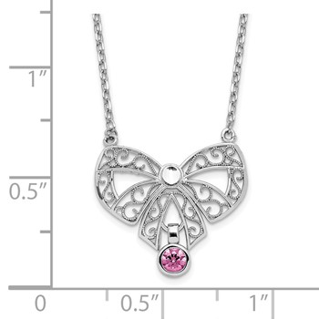 Sterling Silver Rhodium-plated Polished June Bow CZ Birthstone Necklace — alternate view