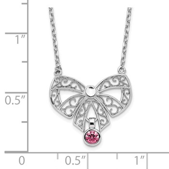Sterling Silver Rhodium-plated Polished Oct. Bow CZ Birthstone Necklace — alternate view