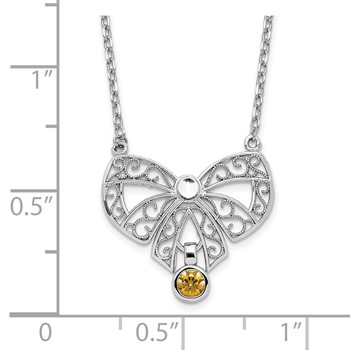 Sterling Silver Rhodium-plated Polished Nov. Bow CZ Birthstone Necklace — alternate view