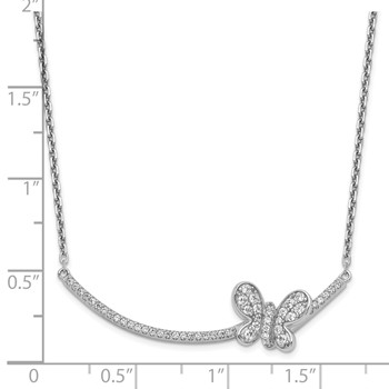 Sterling Silver Rhodium-plated CZ Butterfly Bar 2in ext Necklace — alternate view