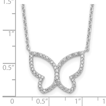 Sterling Silver Rhodium-plated Open Butterfly CZ w/2 in ext. Necklace — alternate view