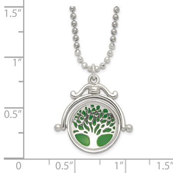 Sterling Silver Polished Reversible Enameled Tree of Life Necklace — alternate view