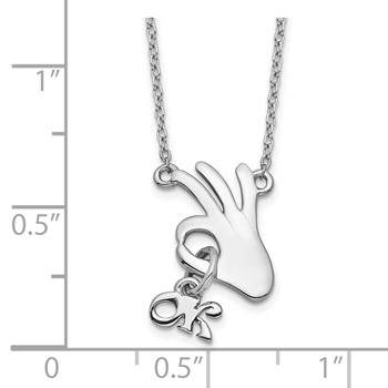 Sterling Silver Rhodium-plated Hand Gesture OK w/dangle OK Necklace — alternate view