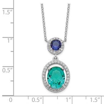 Sterling Silver Rhodium-plated CZ Glass Stone Dangle Pendant Necklace — alternate view