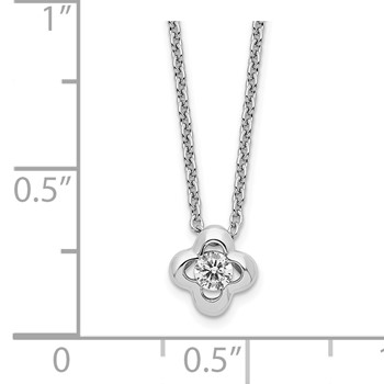 Sterling Silver Rhodium-plated Polished CZ Flower Necklace — alternate view