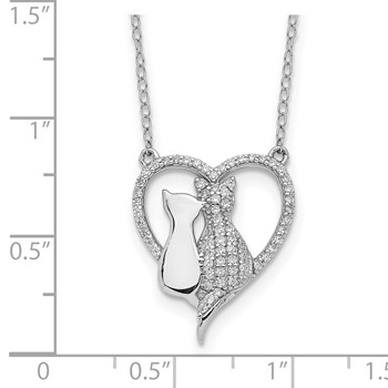 Sterling Silver Rhodium-plated Polished CZ Cats w/2 in ext. Necklace — alternate view