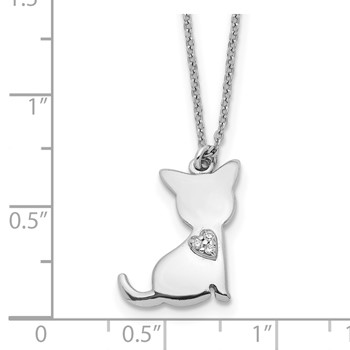 Sterling Silver Rhodium-plated CZ Heart Cat Necklace — alternate view