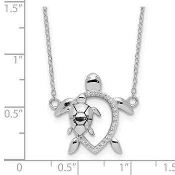 Sterling Silver Rhodium-plated Polished CZ Turtles 16 inch with a 2 inch extention Necklace — alternate view