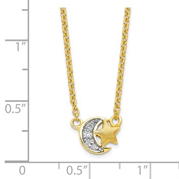 Affordable Expressions Sterling Silver Gold-tone CZ Satin Star and Polished Moon 17 Inch Necklace — alternate view