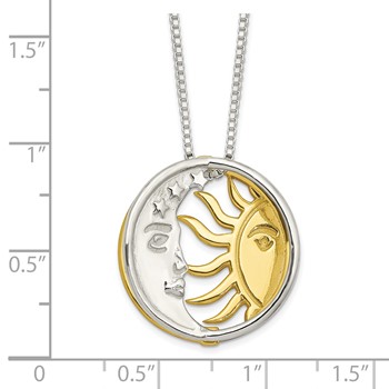 Sterling Silver & Gold-tone Polished Sun & Moon Necklace — alternate view