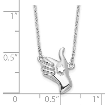 Sterling Silver Rhodium-plated Thumbs Up Necklace — alternate view