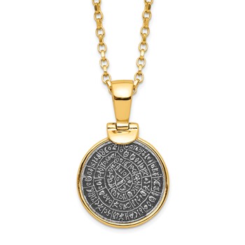 Affordable Expressions Sterling Silver Gold-tone Polished Replica Phaistos Coin Pendant 16 Inch Necklace with 2 inch Extension