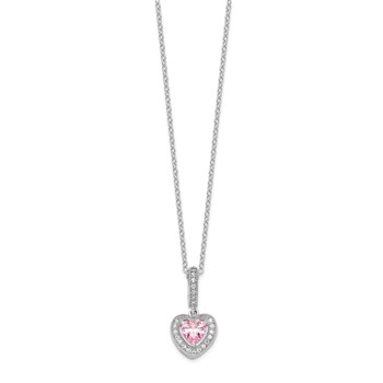 Sterling Silver Rhodium-plated Polished Clear and Pink CZ Heart 18 inch Necklace and Heart Post Earring Set — alternate view